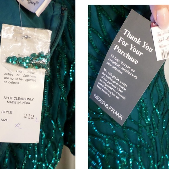 NWT Lady XL Silk Teal Long Gown Sequins Bead Dress - Picture 3 of 8